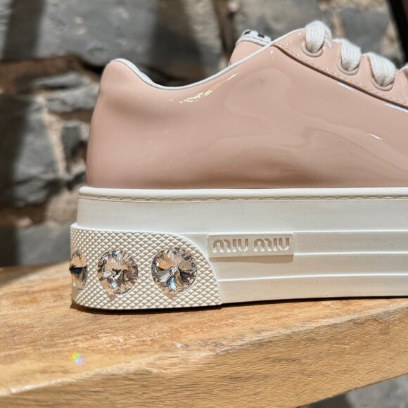 Miu Miu Pink Patent Crystal Heel Platform Sneakers - Picture 6 of 12
